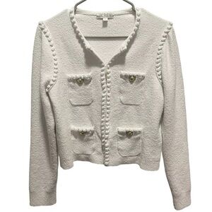 J. Crew Women's White Odette Sweater Lady Jacket In Cotton-blend Bouclé Size M